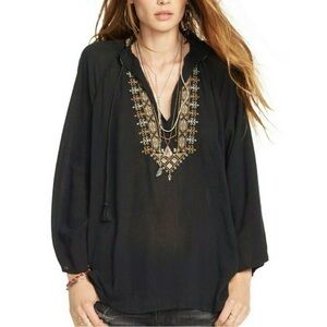 Denim & Supply Ralph Lauren Black Blouse with Gold Embroidery